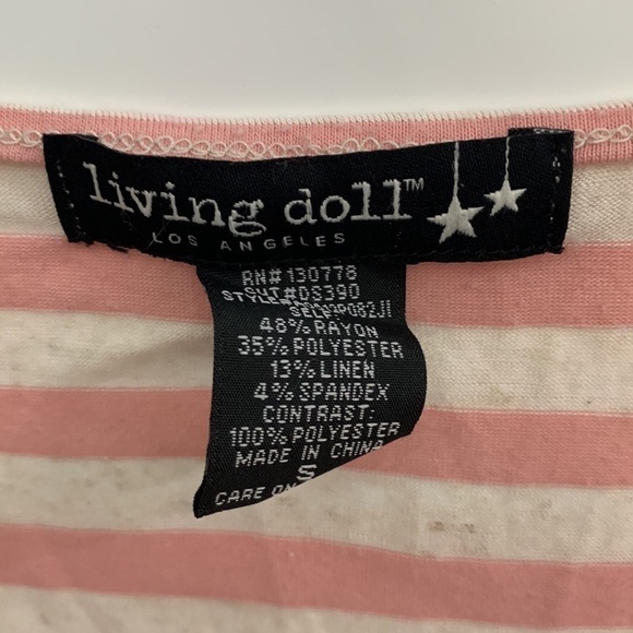 LIVING DOLL Pink Stripe Sleeveless Knit Top With Polka Dot Chiffon Bow Detail! - Picture 3 of 5